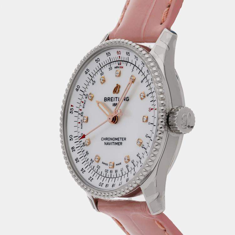 Pre Owned Breitling Navitimer A17395211A1P3 Automatic White Shell Stainless Steel Women’s Wristwatch 35mm