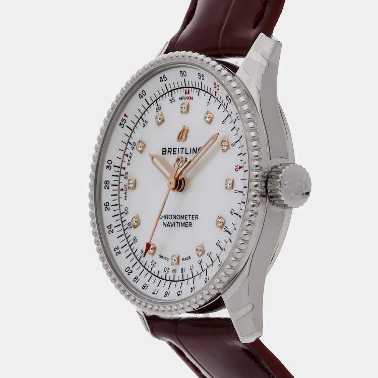 Pre Owned Breitling Navitimer A17395211A1P2 Automatic White Stainless Steel Women’s Wristwatch 35mm