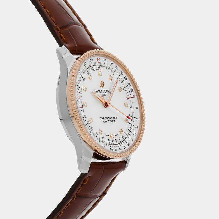 Pre Owned Breitling White Mother of pearl Stainless Steel Navitimer U17395211A1P2 Automatic Women's Wristwatch 35 mm