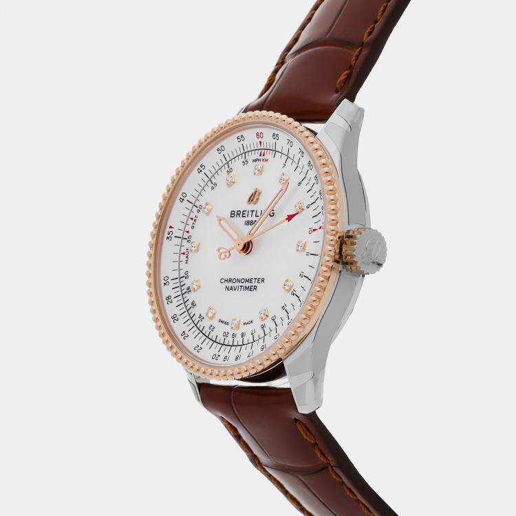 Pre Owned Breitling White Mother of pearl Stainless Steel Navitimer U17395211A1P2 Automatic Women's Wristwatch 35 mm