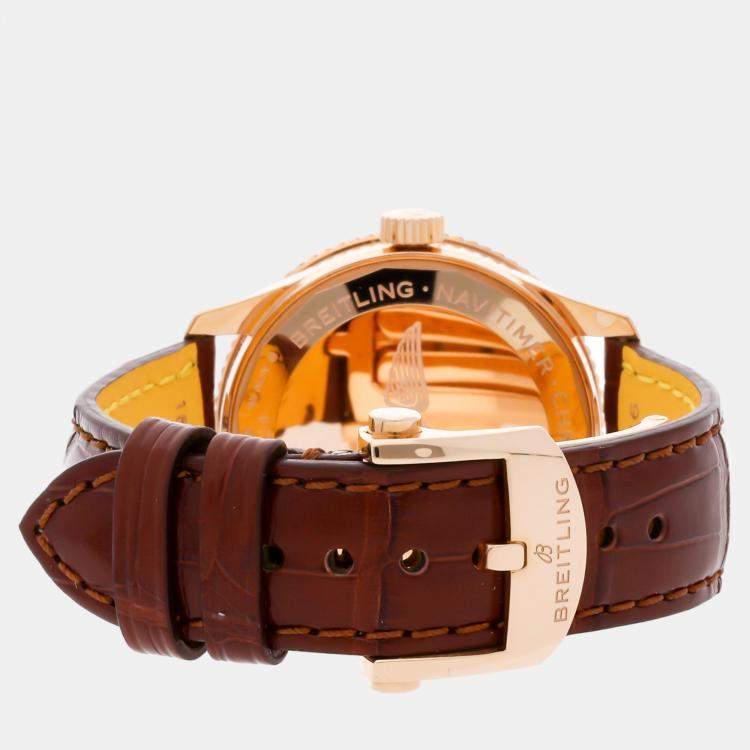 Pre Owned Breitling White Shell 18k Rose Gold Navitimer Automatic Women's Wristwatch 35 mm