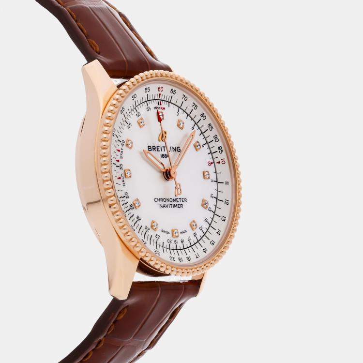 Pre Owned Breitling White Shell 18k Rose Gold Navitimer Automatic Women's Wristwatch 35 mm