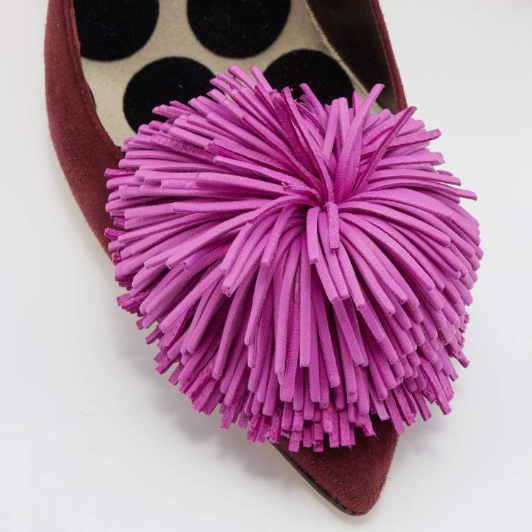 Pre Owned Brian Atwood Burgundy/Pink Suede Fringed Pointed Toe Pumps Size 38