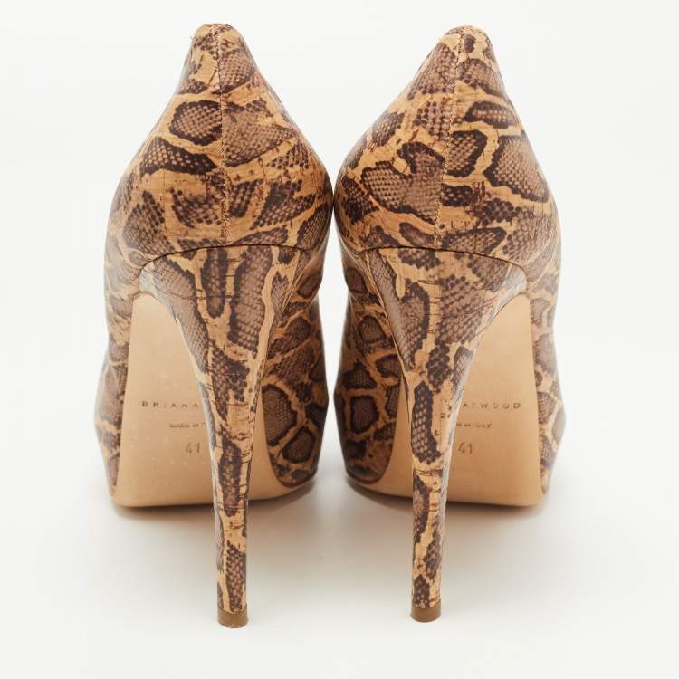 Pre Owned Brian Atwood Brown/Beige Cork Print Platform Pumps Size 41