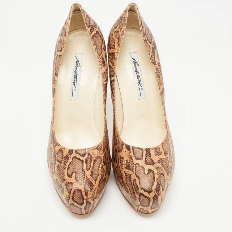 Pre Owned Brian Atwood Brown/Beige Cork Print Platform Pumps Size 41
