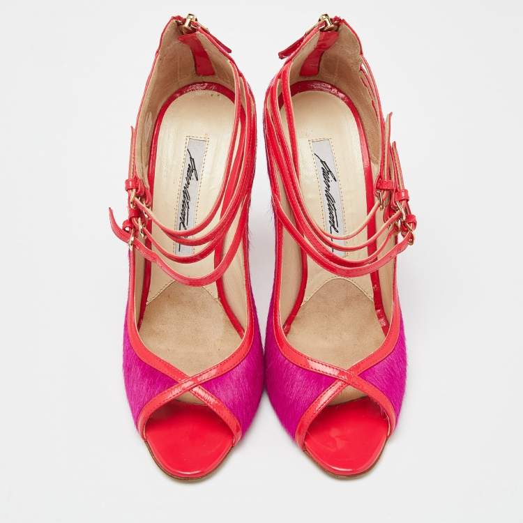Pre Owned Brian Atwood Pink Calf Hair and Patent Leather Stellah Pumps Size 37.5