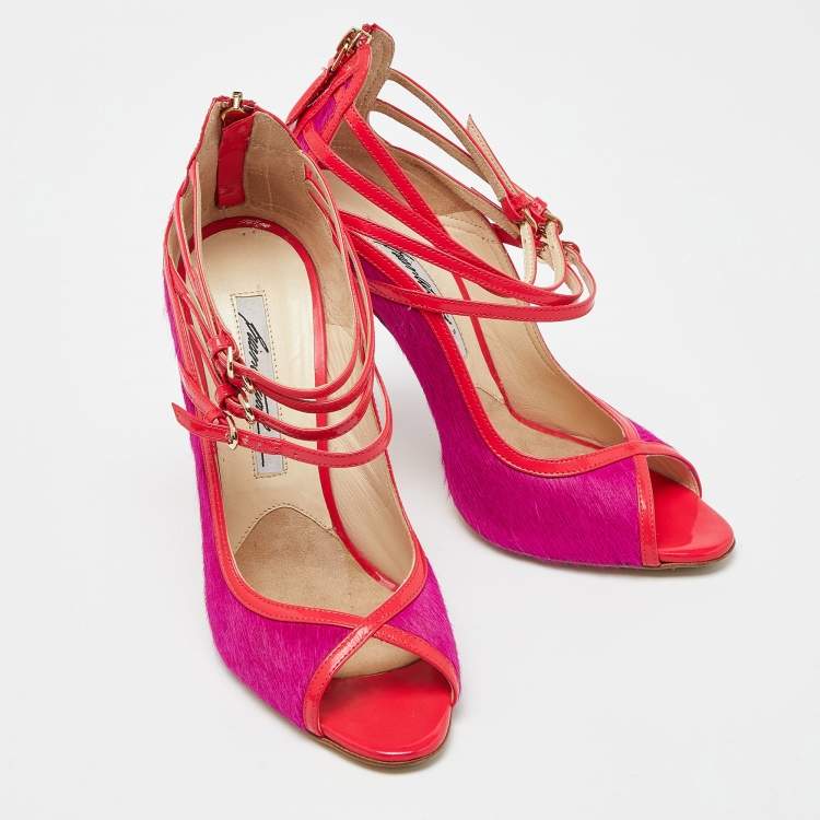 Pre Owned Brian Atwood Pink Calf Hair and Patent Leather Stellah Pumps Size 37.5