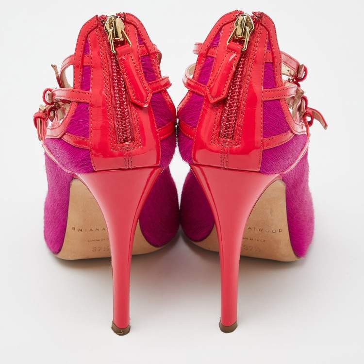 Pre Owned Brian Atwood Pink Calf Hair and Patent Leather Stellah Pumps Size 37.5