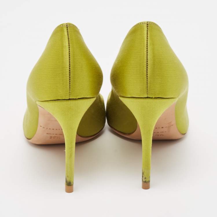 Pre Owned Brian Atwood Green Satin Crystal Embellished Pointed Toe Pumps Size 39.5