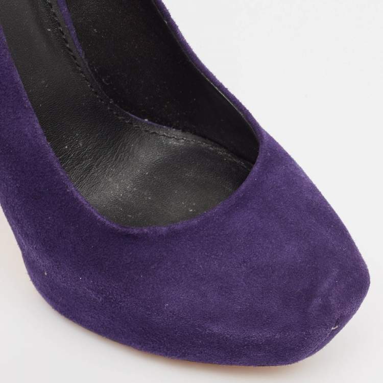 Pre Owned Brian Atwood Purple Python Leather and Suede Platform Pumps Size 39