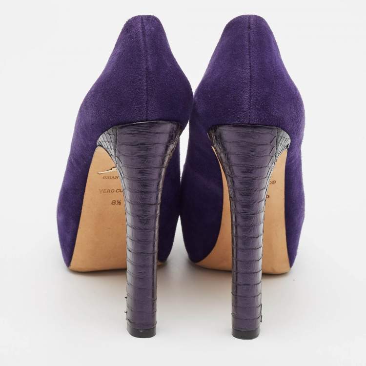 Pre Owned Brian Atwood Purple Python Leather and Suede Platform Pumps Size 39