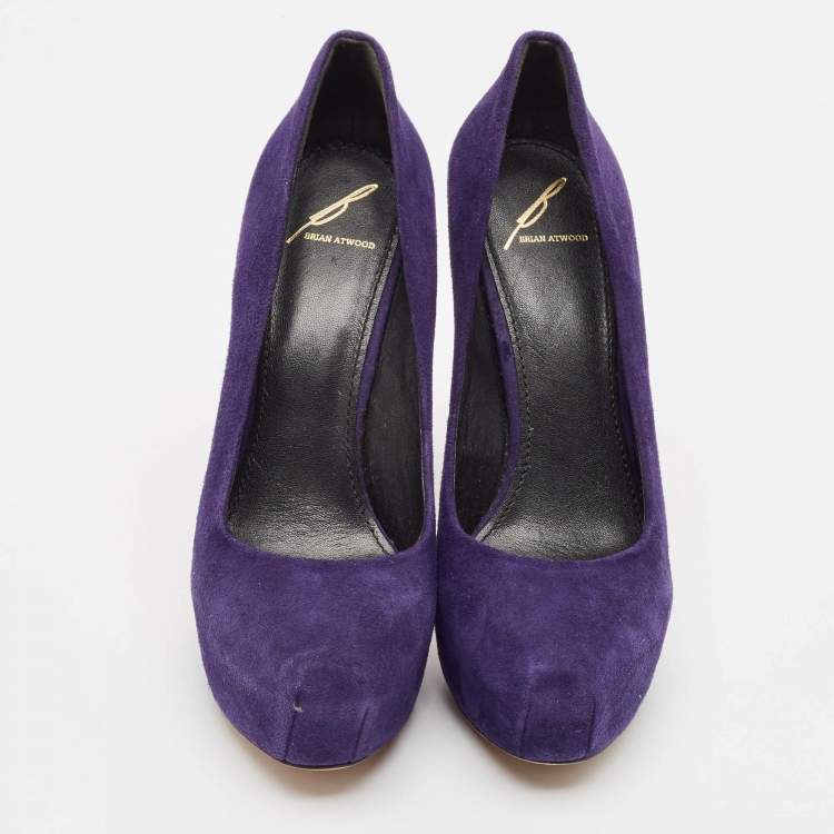 Pre Owned Brian Atwood Purple Python Leather and Suede Platform Pumps Size 39
