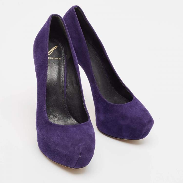 Pre Owned Brian Atwood Purple Python Leather and Suede Platform Pumps Size 39
