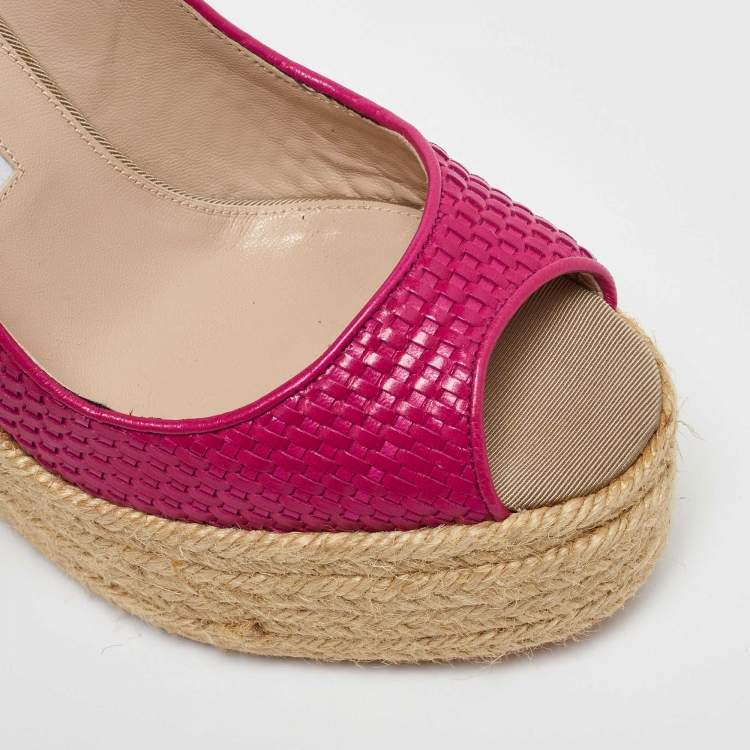 مملوكة مسبقًا Brian Atwood Pink/Purple Water Snakeskin Leather Wedge Pumps Size 37