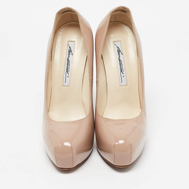 Pre Owned Brian Atwood Beige Patent Leather Platform Pumps Size 37