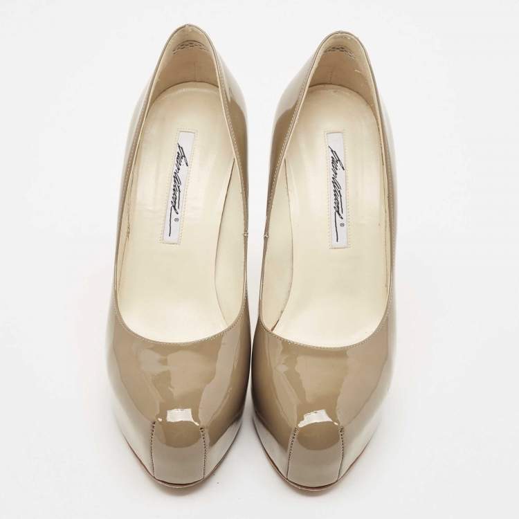 Pre Owned Brian Atwood Grey Patent Leather Platform Pumps Size 38