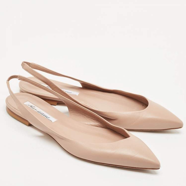 Pre Owned Brian Atwood Beige Leather Slingback Sandals Size 39