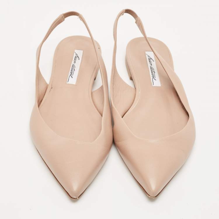 Pre Owned Brian Atwood Beige Leather Slingback Sandals Size 39