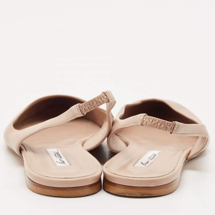 Pre Owned Brian Atwood Beige Leather Slingback Sandals Size 39