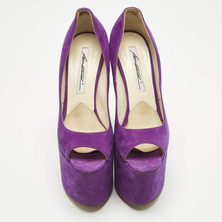 Pre Owned Brian Atwood Purple Suede Platform Open Toe Pumps Size 36