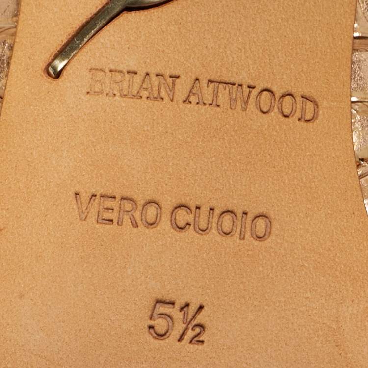 Pre Owned Brian Atwood Size 35.5 Metallic Python Leather Open Toe Pumps