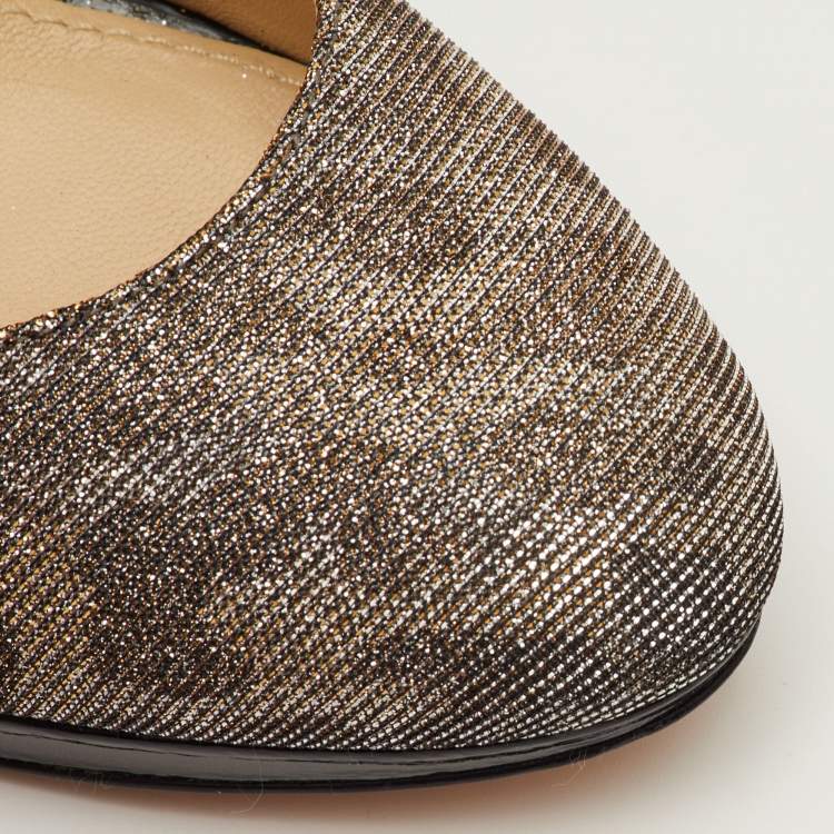 Pre Owned Brian Atwood Size 38.5 Silver Metallic Lurex Fabric Leopard Print Pumps