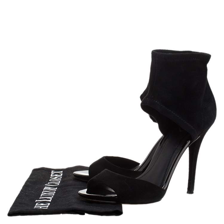 Pre Owned Brian Atwood Black Suede Correns Ankle Cuff Sandals Size 36.5