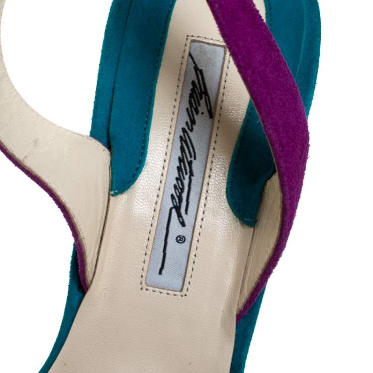 Pre Owned Brian Atwood Multicolor Suede Peep Toe Slingback Platform Sandals Size 39.5