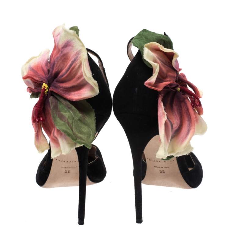 Pre Owned Brian Atwood Black Suede Peep Toe Ankle Strap Oriana Sandals Size 39