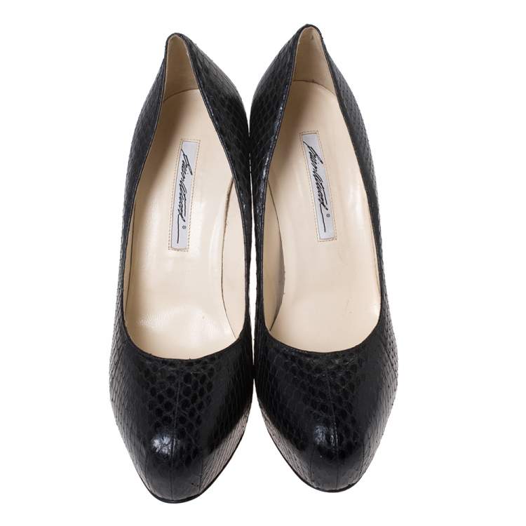 Pre Owned Brian Atwood Black Python Embossed Leather Platform Pumps Size 40
