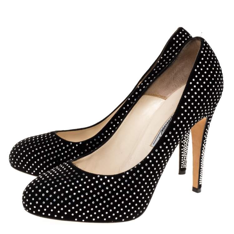 Pre Owned Brian Atwood Black Suede Crystal Embellished Tori Strass Pumps Size 40