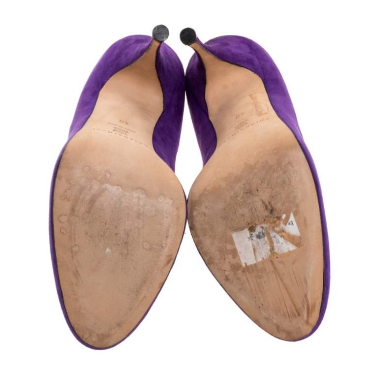 Pre Owned Brian Atwood Purple Suede Hidden Platform Pumps Size 40