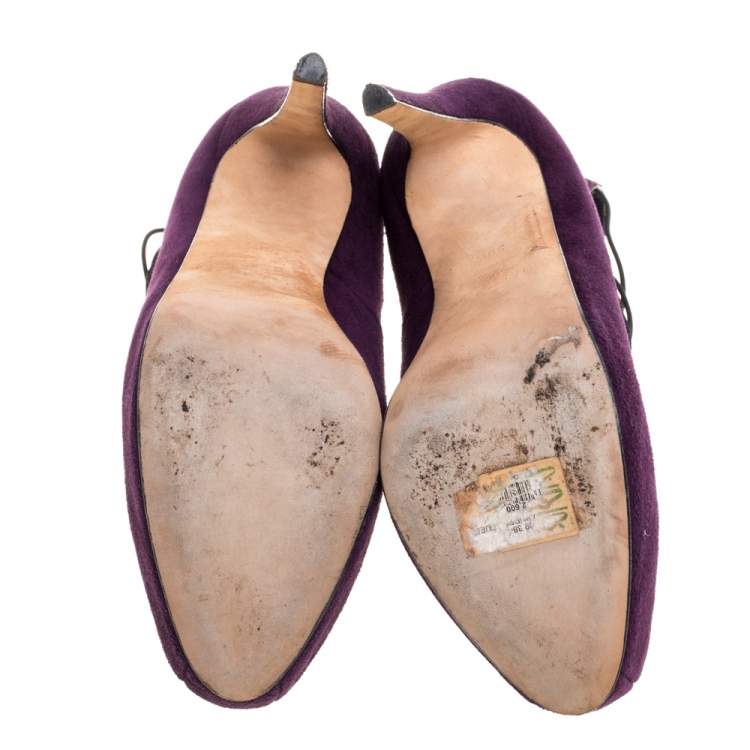 Pre Owned Brian Atwood Purple Suede Leather Lola Platform Pumps Size 38.5