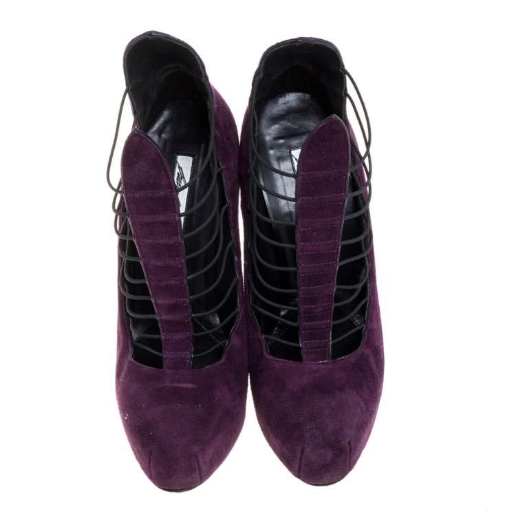 Pre Owned Brian Atwood Purple Suede Leather Lola Platform Pumps Size 38.5