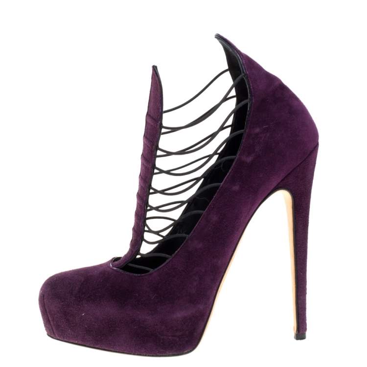 Pre Owned Brian Atwood Purple Suede Leather Lola Platform Pumps Size 38.5