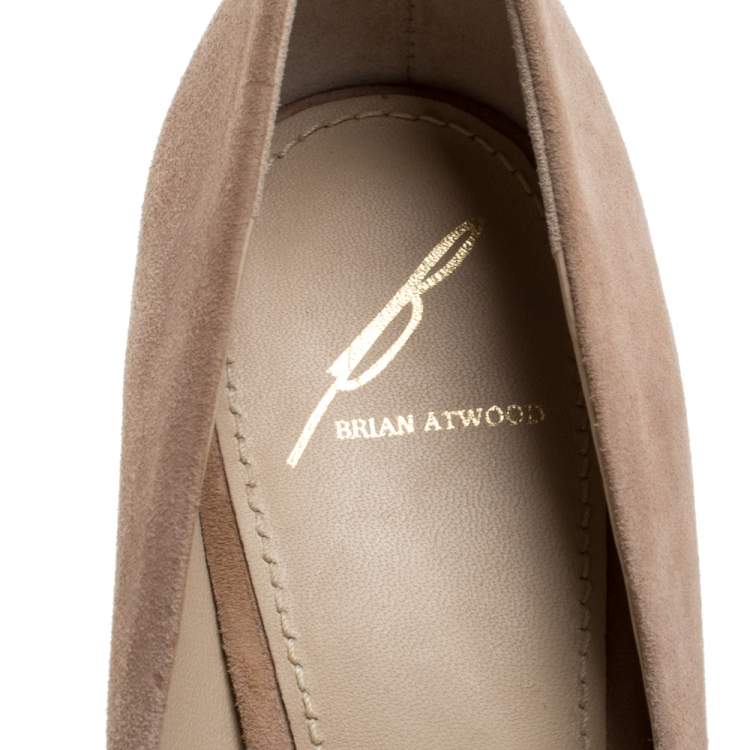 Pre Owned Brian Atwood Beige Suede Francoise Crystal Embellished Platform Pumps Size 39.5