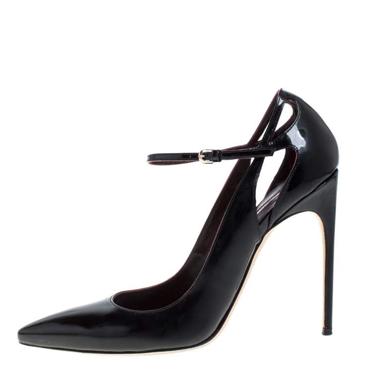 Pre Owned Brian Atwood Black Patent Leather Marissa Ankle Straps Pumps Size 39