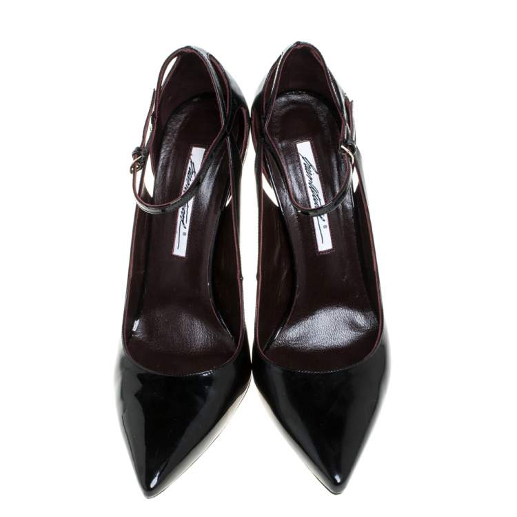 Pre Owned Brian Atwood Black Patent Leather Marissa Ankle Straps Pumps Size 39