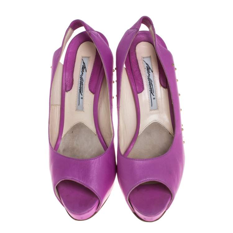 Pre Owned Brian Atwood Pink Leather Studded Peep Toe Slingback Sandals Size 38