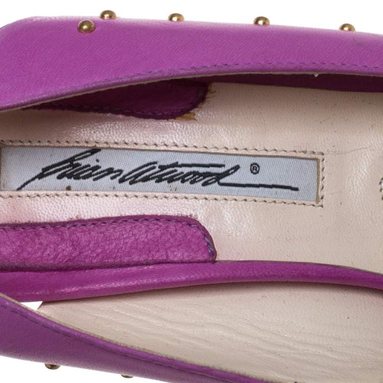 Pre Owned Brian Atwood Pink Leather Studded Peep Toe Slingback Sandals Size 38