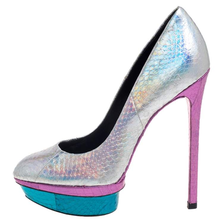 Pre Owned Brian Atwood Multicolor Python Embossed Leather Platform Pumps Size 36