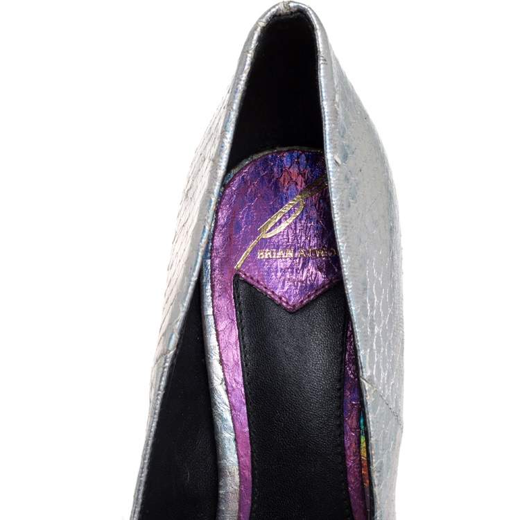 Pre Owned Brian Atwood Multicolor Python Embossed Leather Platform Pumps Size 36