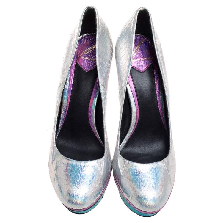 Pre Owned Brian Atwood Multicolor Python Embossed Leather Platform Pumps Size 36