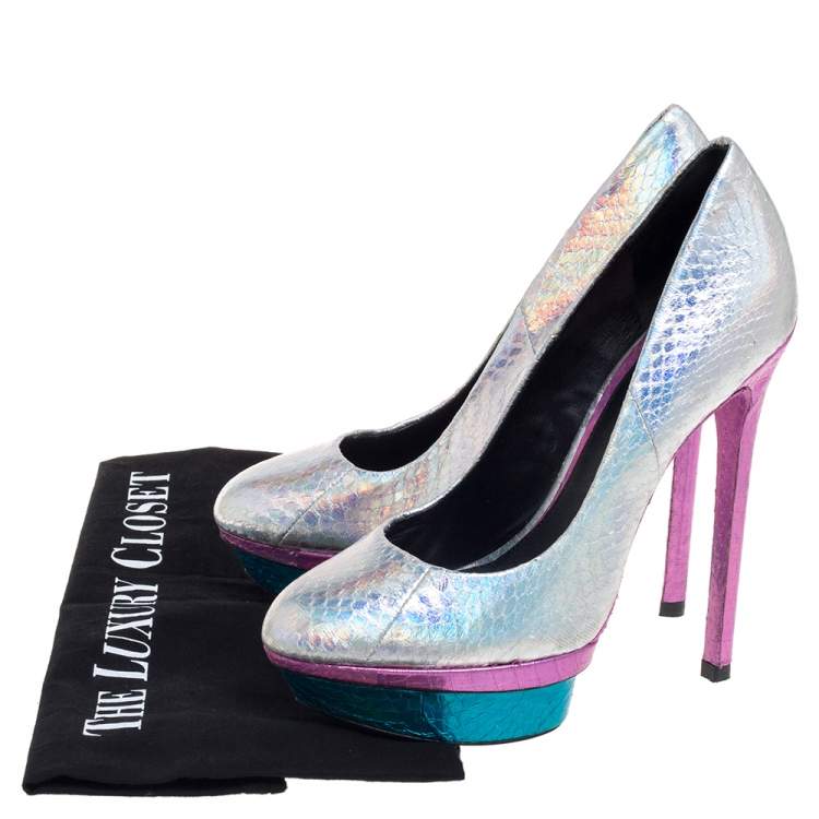 Pre Owned Brian Atwood Multicolor Python Embossed Leather Platform Pumps Size 36