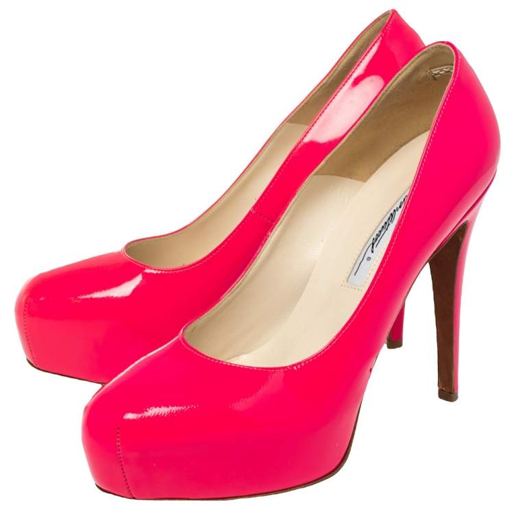 Pre Owned Brian Atwood Pink  Patent Leather Platform  Pumps Size 38.5