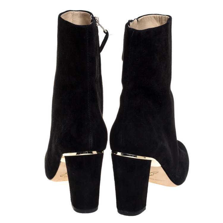 Pre Owned Brian Atwood Black Suede Zipper Detail Boots Size 39