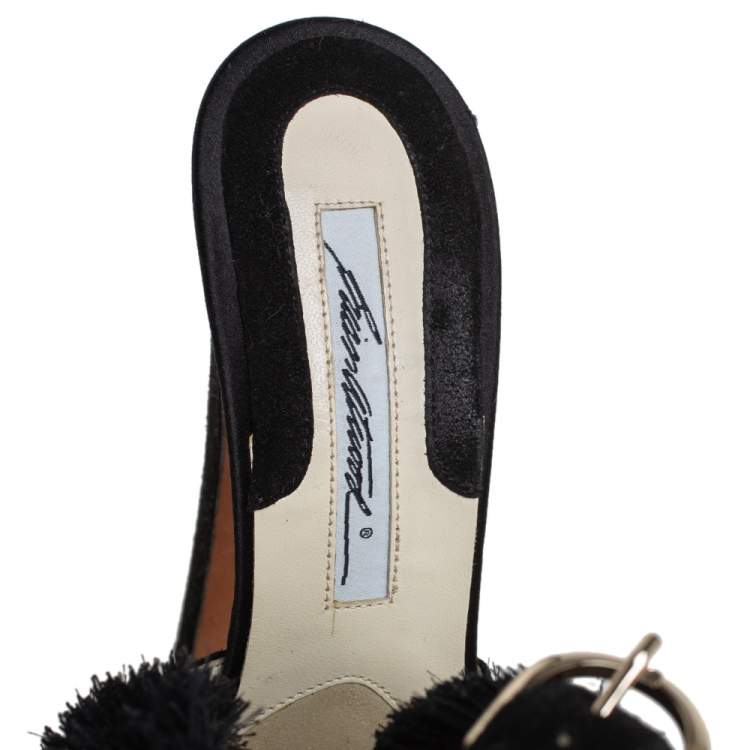 مملوكة مسبقًا Brian Atwood Black Satin And Suede Embellishment Platform Ankle Strap Sandals Size 37