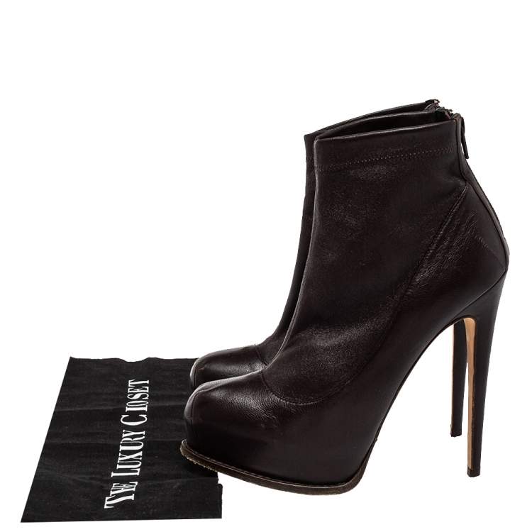 Pre Owned Brian Atwood Burgundy Leather Ankle Length Boots Size 38.5