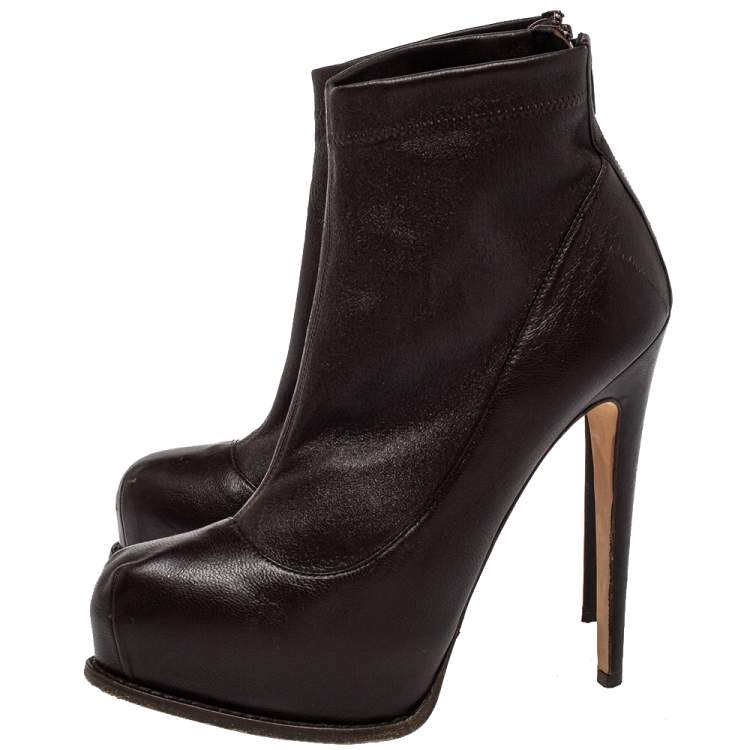 Pre Owned Brian Atwood Burgundy Leather Ankle Length Boots Size 38.5