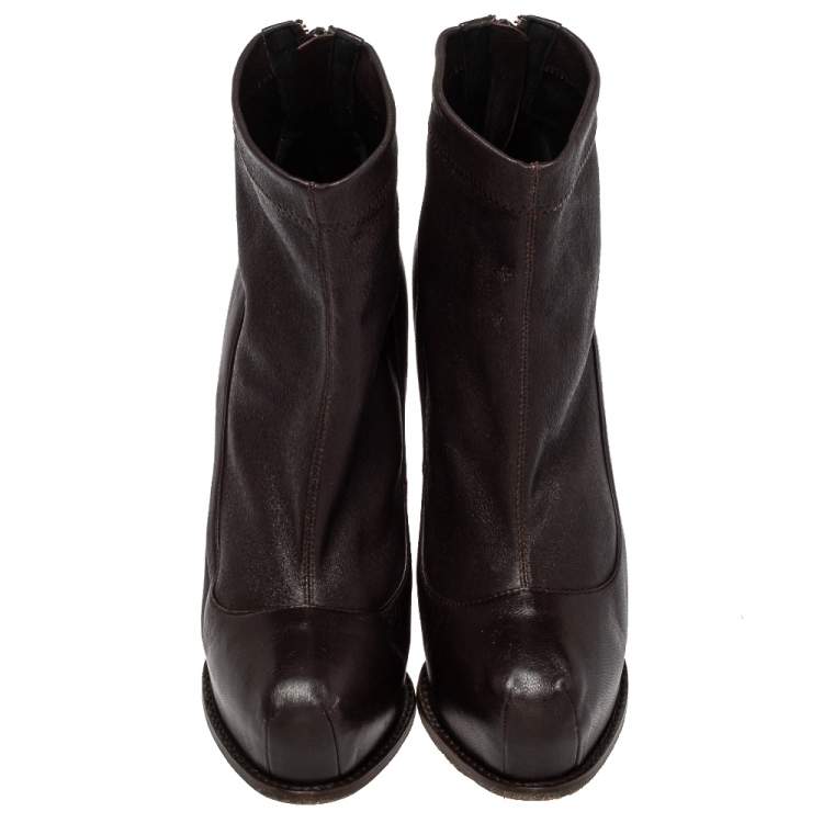Pre Owned Brian Atwood Burgundy Leather Ankle Length Boots Size 38.5
